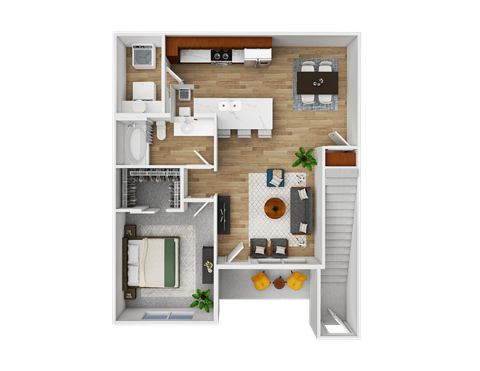 Floor plan for 1 bed, 1 bath, 774 sqft